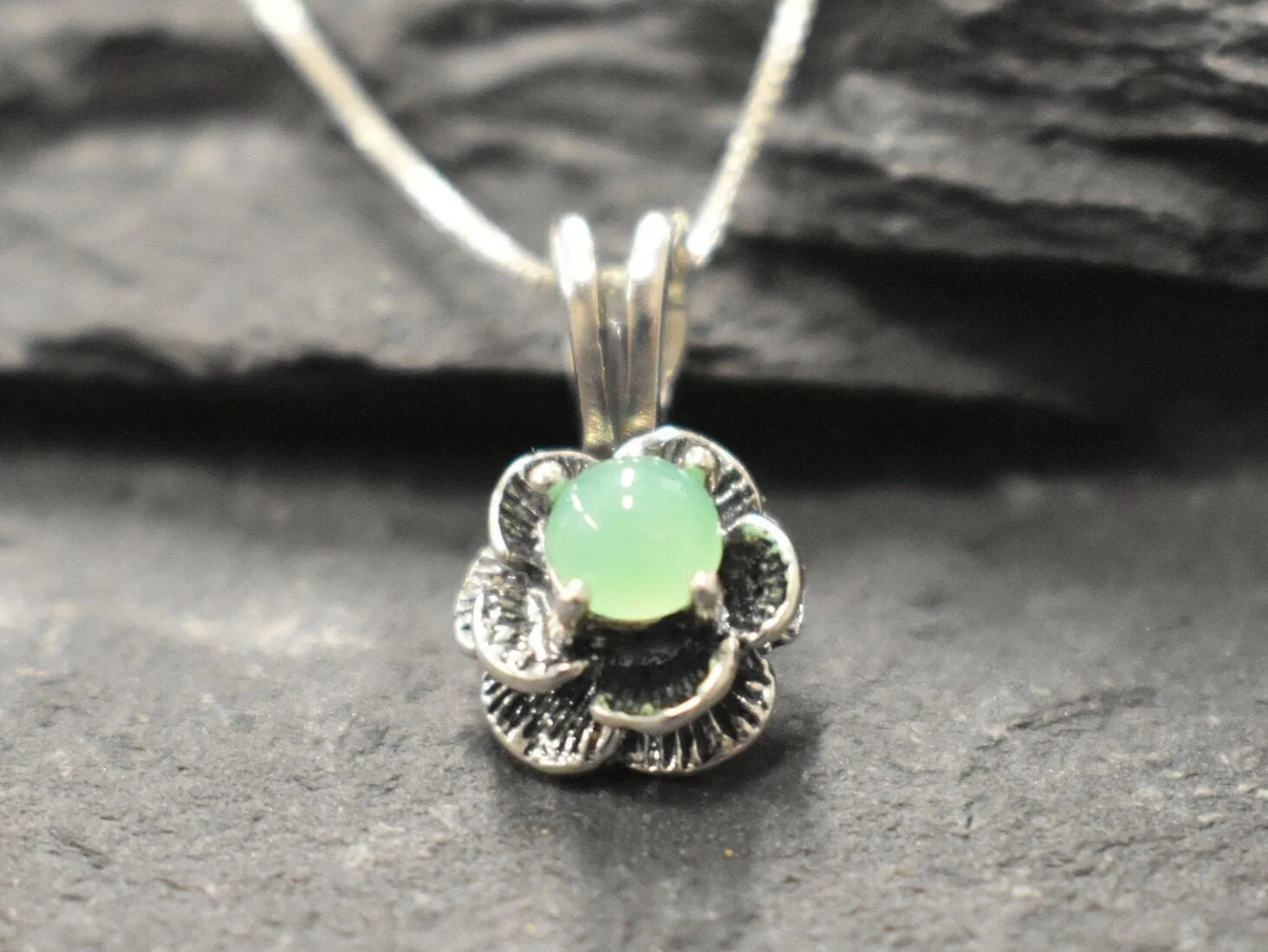 Chrysoprase Necklace - Dainty Green Pendant - Vintage Rose Necklace