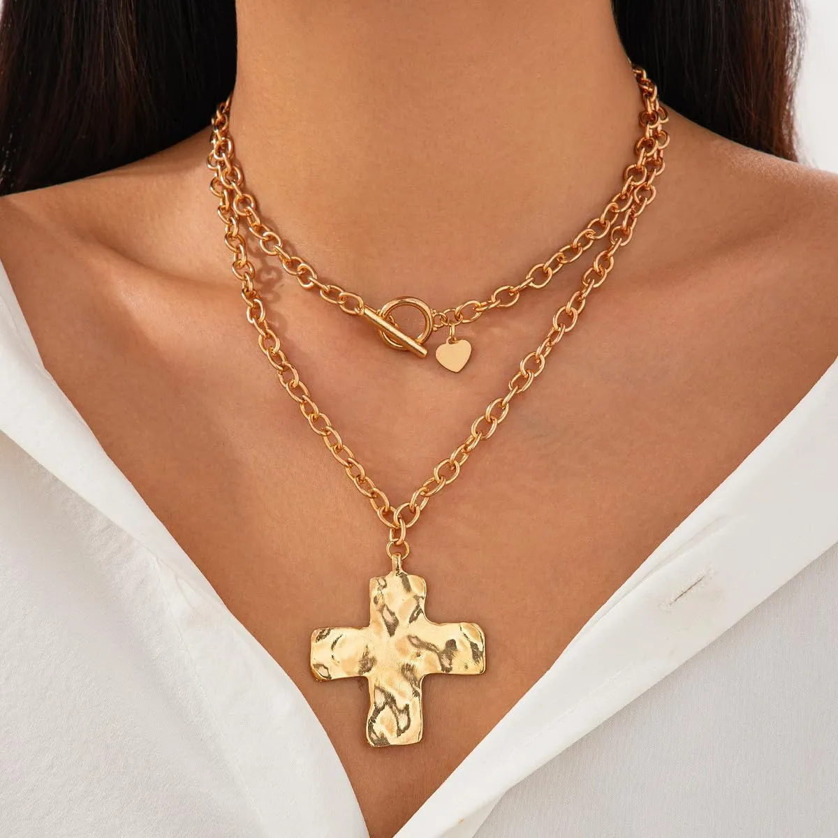 Chunky Cross Necklaces for Women Big Cross Necklace Gold Cross Necklace Chunky Silver Necklace Trendy Statement Jewelry