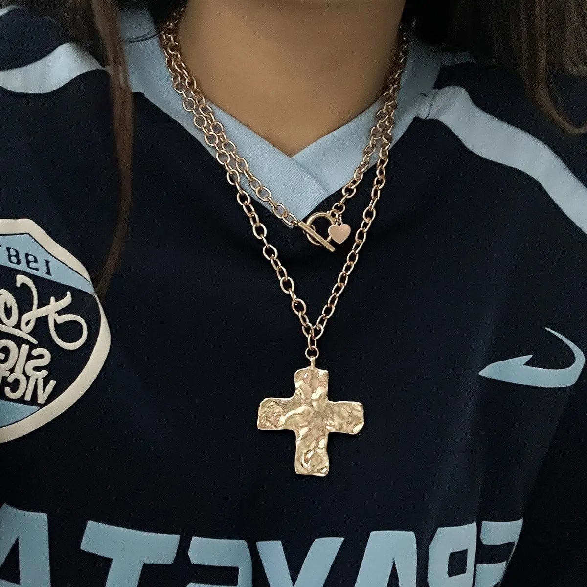 Chunky Cross Necklaces for Women Big Cross Necklace Gold Cross Necklace Chunky Silver Necklace Trendy Statement Jewelry