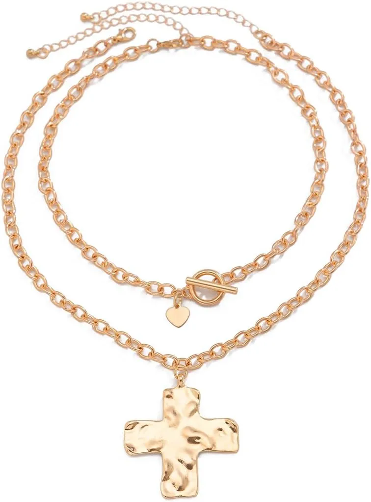 Chunky Cross Necklaces for Women Big Cross Necklace Gold Cross Necklace Chunky Silver Necklace Trendy Statement Jewelry