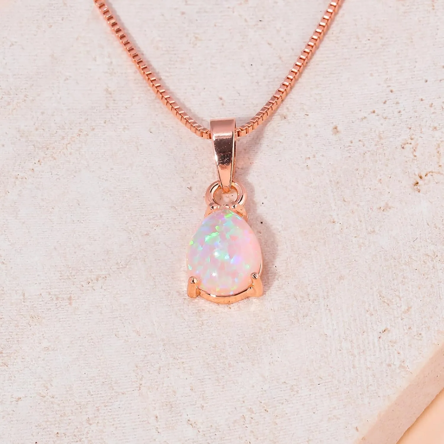 CiNily Opal Pendant Necklace for Women Multi-colored Teardrop Birthstone Necklaces 14K Rose Gold/Gold Plated Dainty Simple Gold Chian Necklace, Birthday Anniversary Wedding Gifts 7x10mm