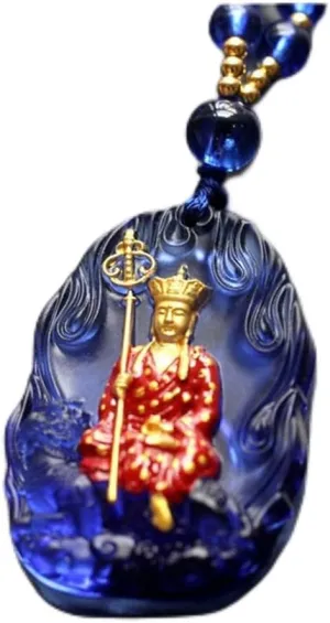 CKSEKD Buddha Statue Glass Necklace, Ksitigarbha Bodhisattva Sitting Statue Pendant Necklace, Talisman Accessory