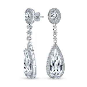Classic Art Deco CZ Dangle Chandelier Earrings for Bridal Party Prom Silver