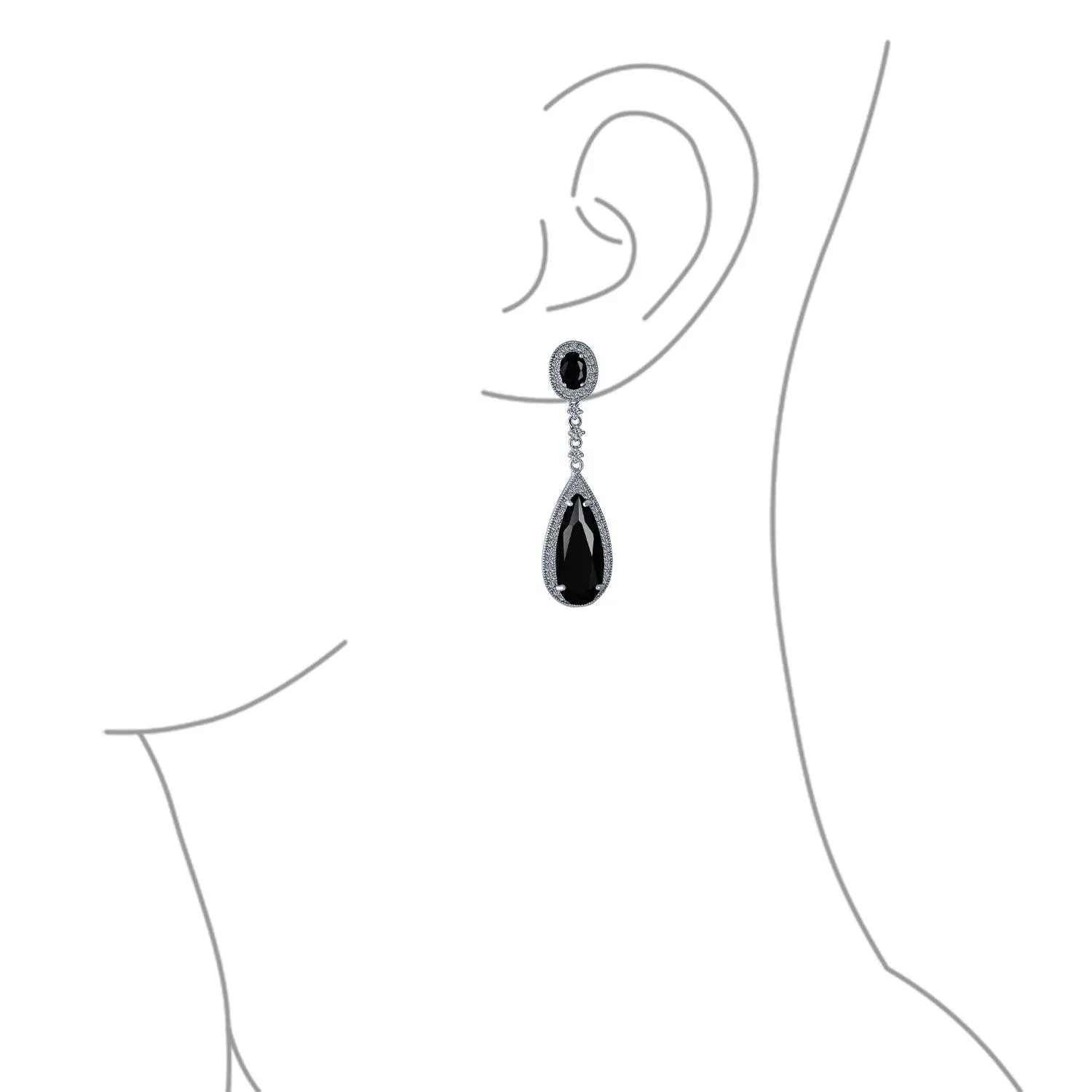 Classic Art Deco CZ Dangle Chandelier Earrings for Bridal Party Prom Silver
