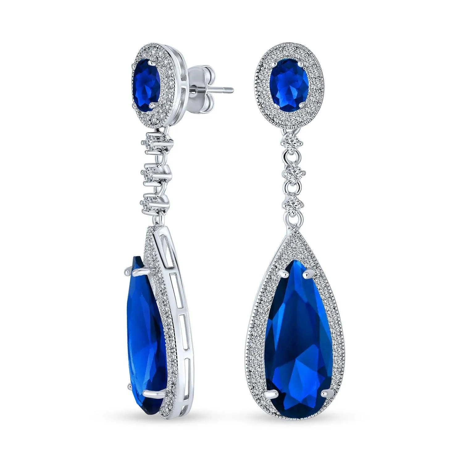 Classic Art Deco CZ Dangle Chandelier Earrings for Bridal Party Prom Silver