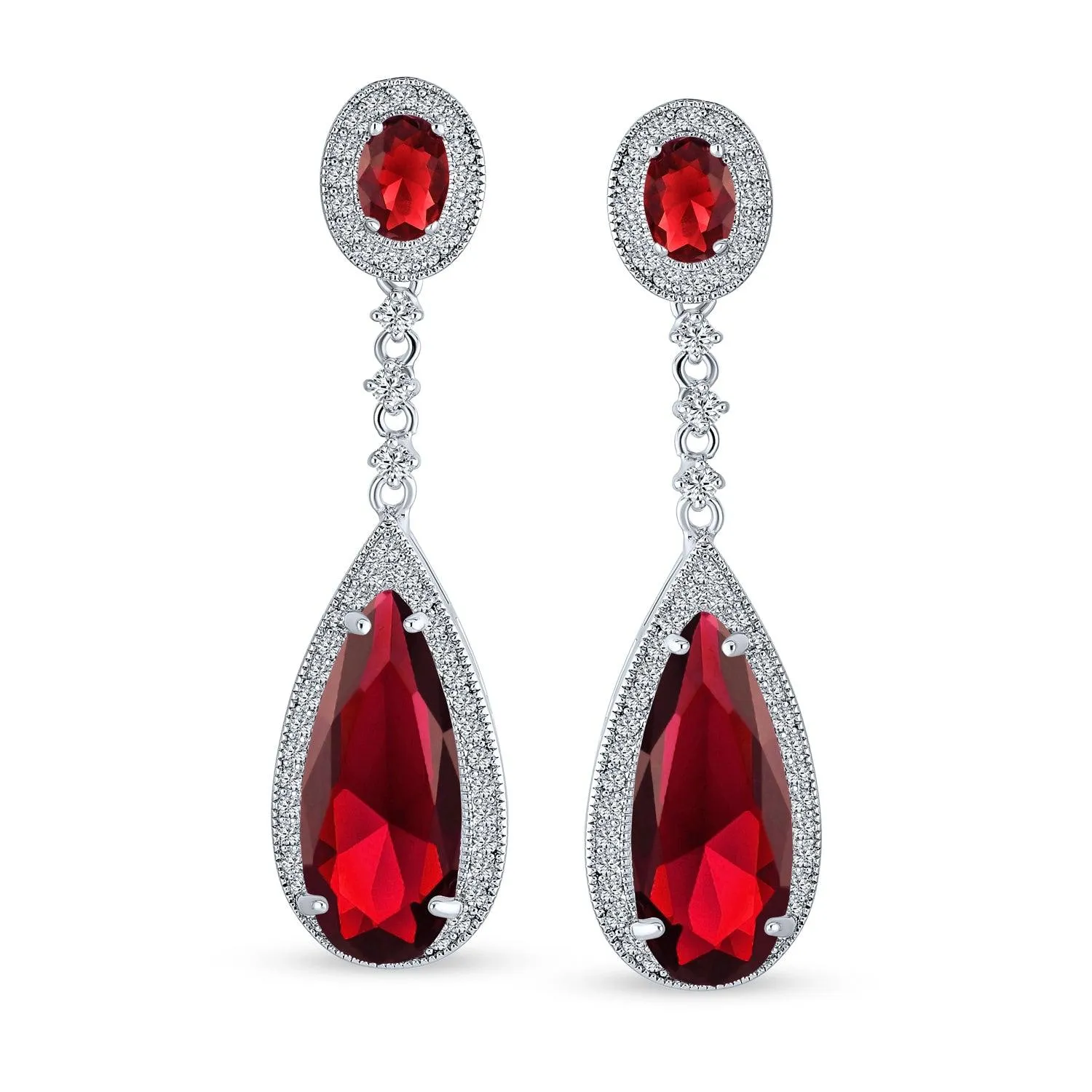 Classic Art Deco CZ Dangle Chandelier Earrings for Bridal Party Prom Silver