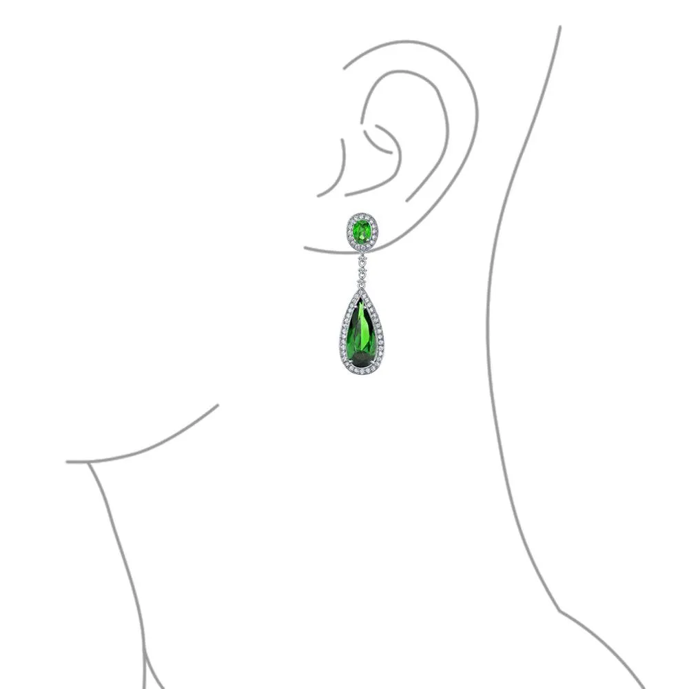 Classic Art Deco CZ Dangle Chandelier Earrings for Bridal Party Prom Silver