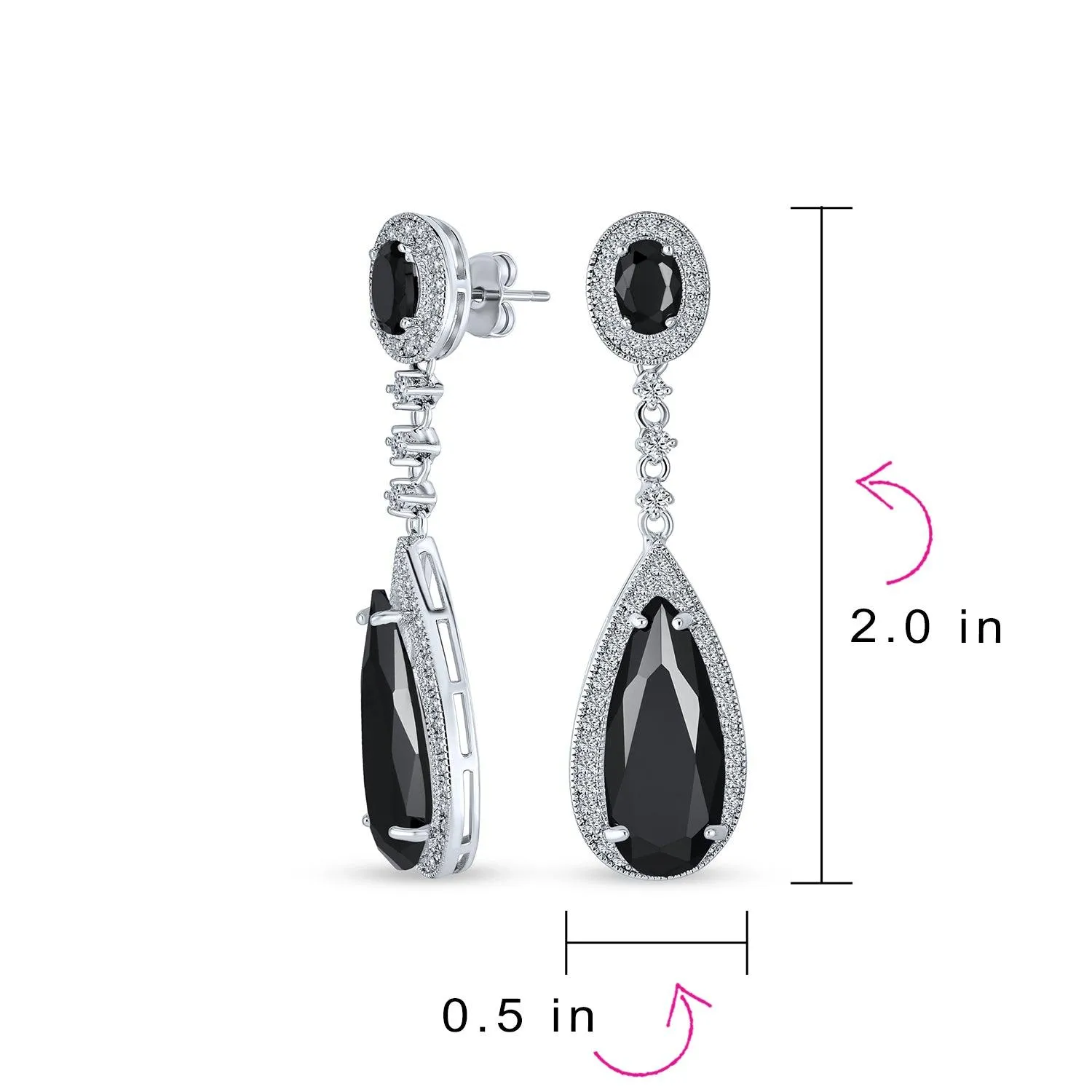 Classic Art Deco CZ Dangle Chandelier Earrings for Bridal Party Prom Silver