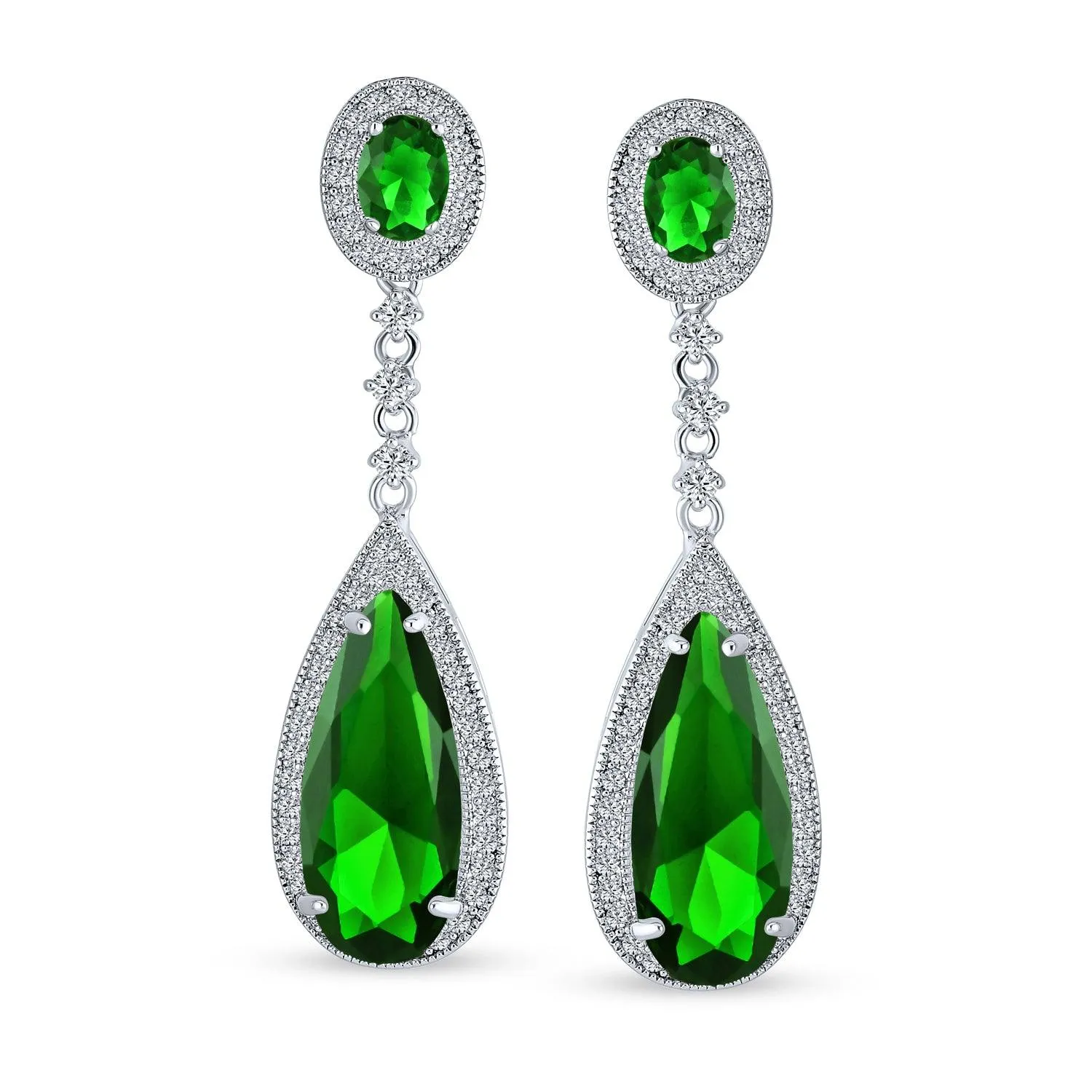 Classic Art Deco CZ Dangle Chandelier Earrings for Bridal Party Prom Silver