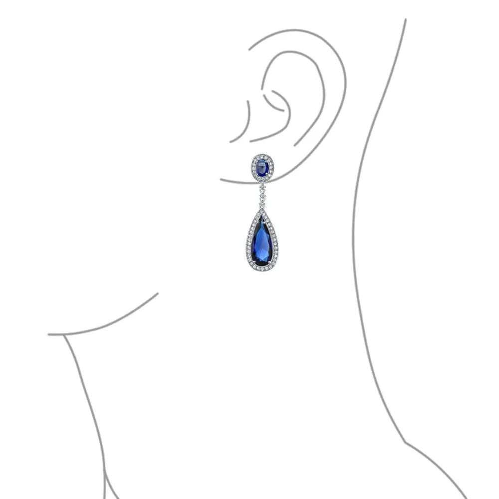 Classic Art Deco CZ Dangle Chandelier Earrings for Bridal Party Prom Silver