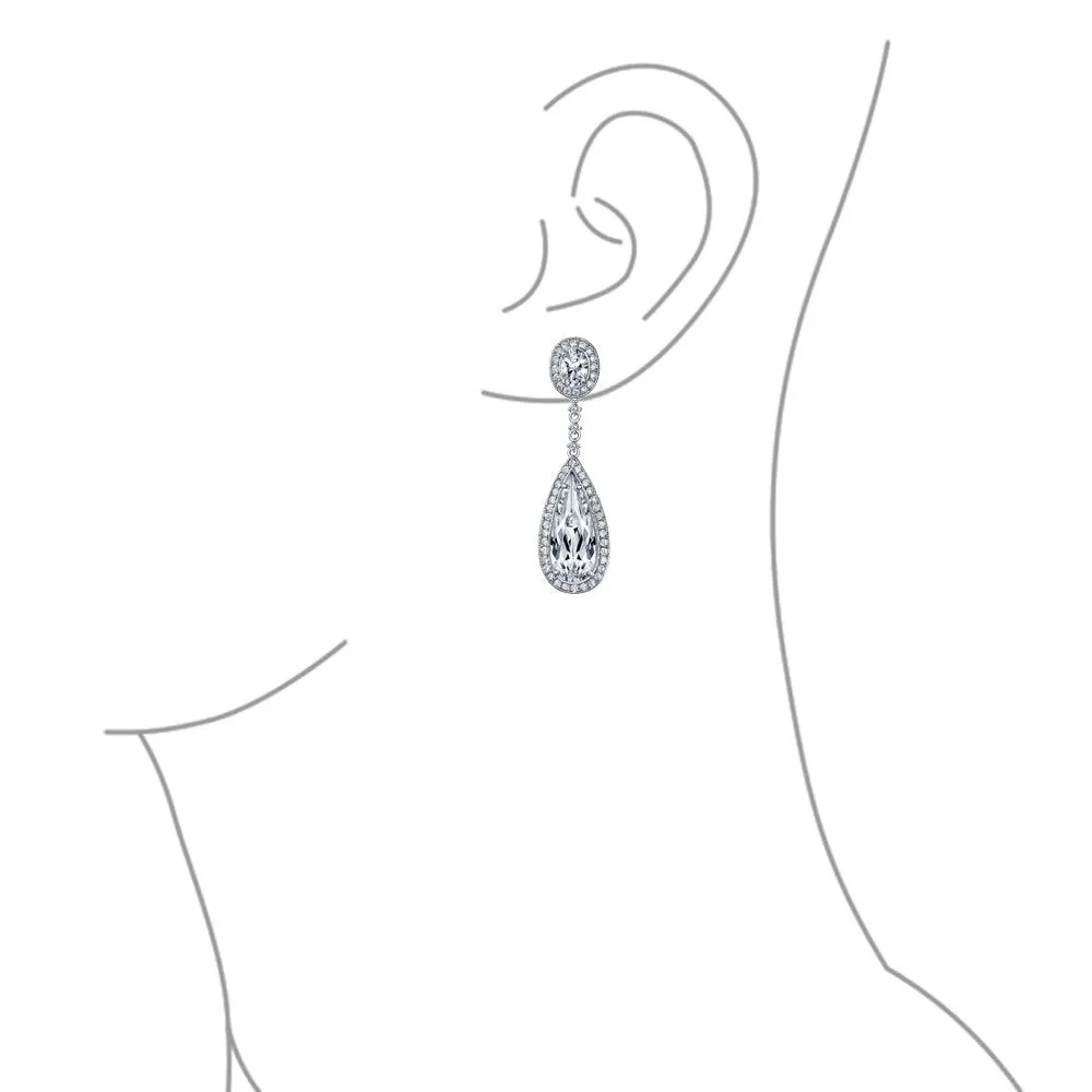 Classic Art Deco CZ Dangle Chandelier Earrings for Bridal Party Prom Silver