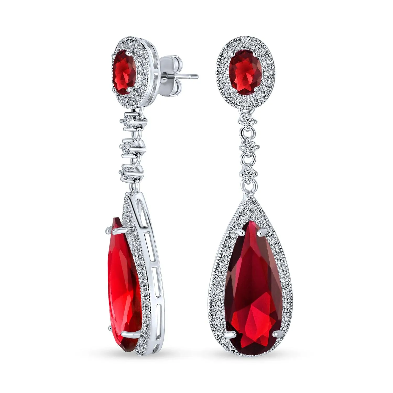 Classic Art Deco CZ Dangle Chandelier Earrings for Bridal Party Prom Silver