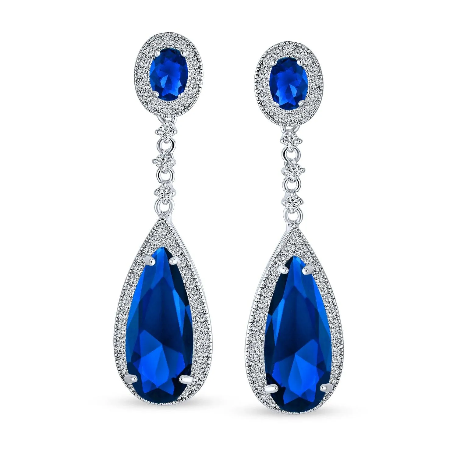 Classic Art Deco CZ Dangle Chandelier Earrings for Bridal Party Prom Silver