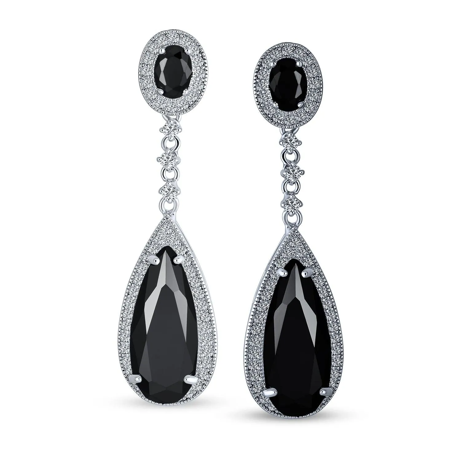 Classic Art Deco CZ Dangle Chandelier Earrings for Bridal Party Prom Silver