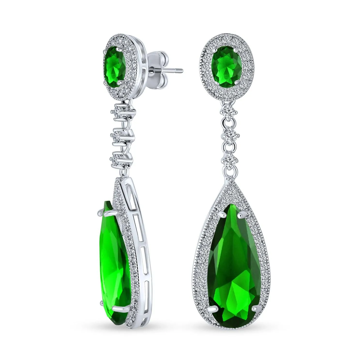 Classic Art Deco CZ Dangle Chandelier Earrings for Bridal Party Prom Silver