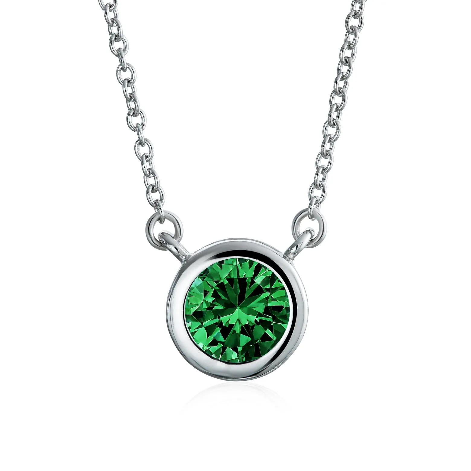 Classic Cubic Zirconia 2CT Round CZ Bezel Set Pendant Necklace Sterling Silver