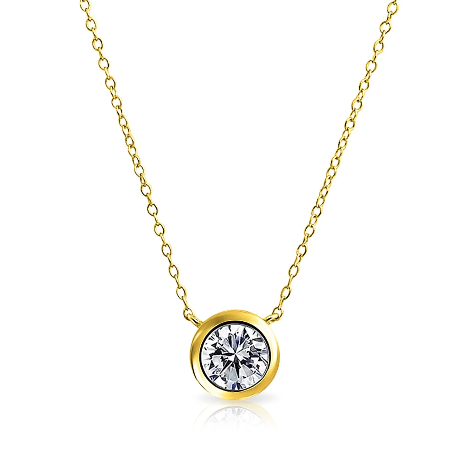 Classic Cubic Zirconia 2CT Round CZ Bezel Set Pendant Necklace Sterling Silver