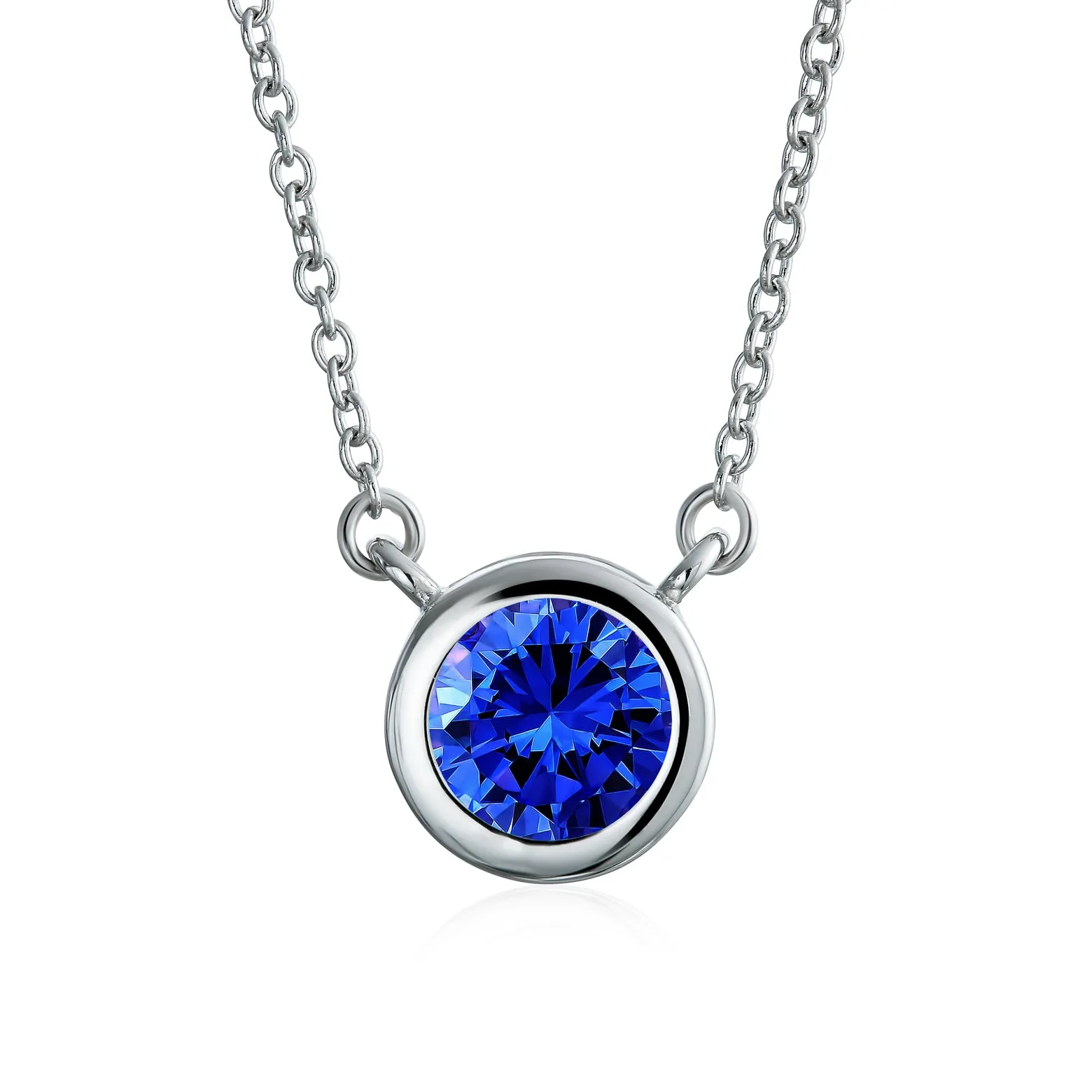 Classic Cubic Zirconia 2CT Round CZ Bezel Set Pendant Necklace Sterling Silver