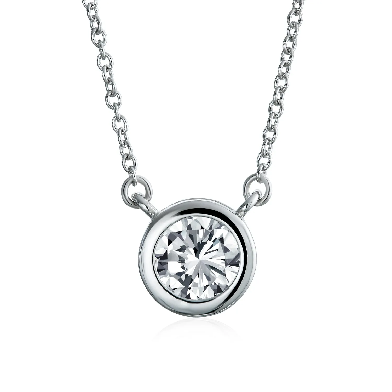 Classic Cubic Zirconia 2CT Round CZ Bezel Set Pendant Necklace Sterling Silver