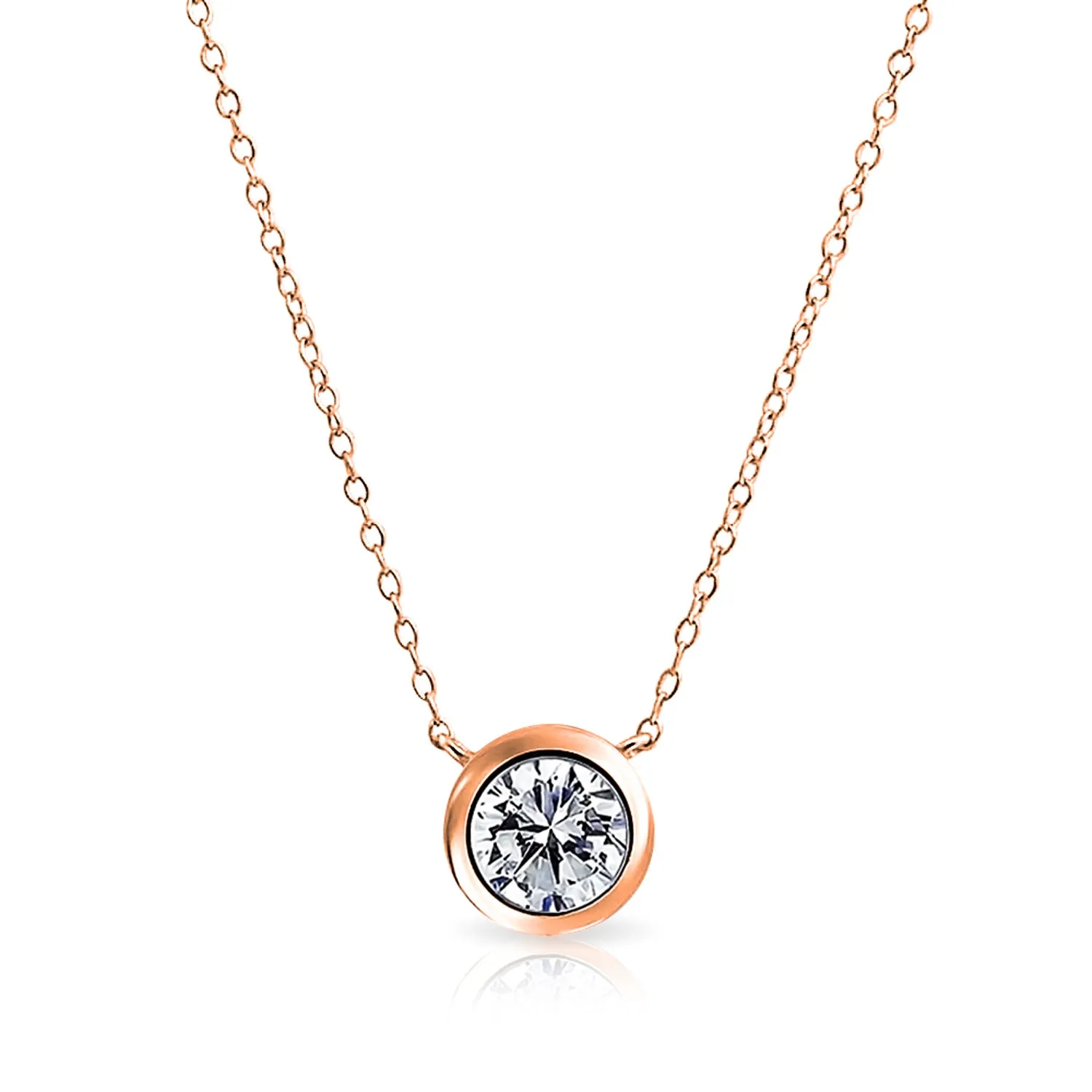 Classic Cubic Zirconia 2CT Round CZ Bezel Set Pendant Necklace Sterling Silver