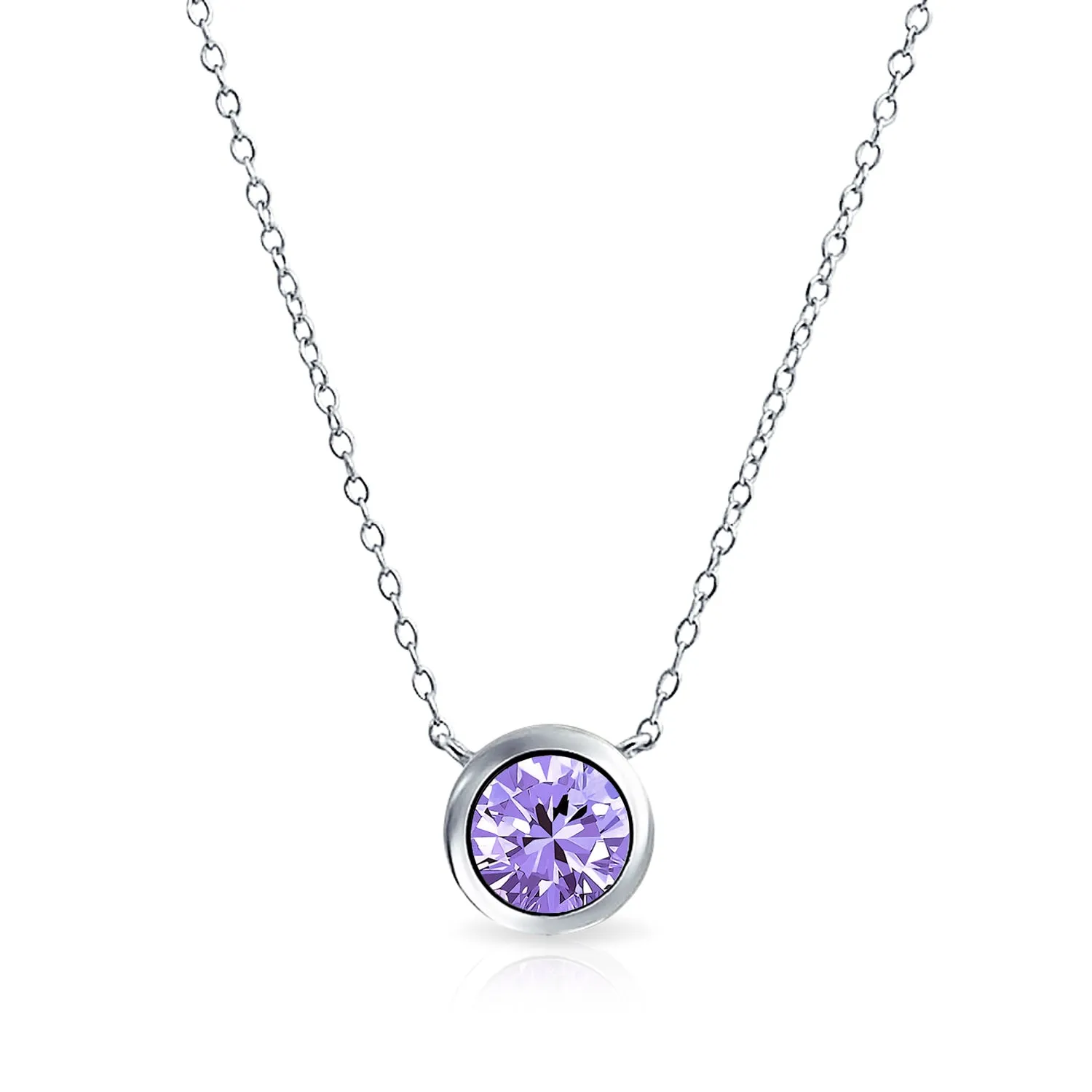 Classic Cubic Zirconia 2CT Round CZ Bezel Set Pendant Necklace Sterling Silver