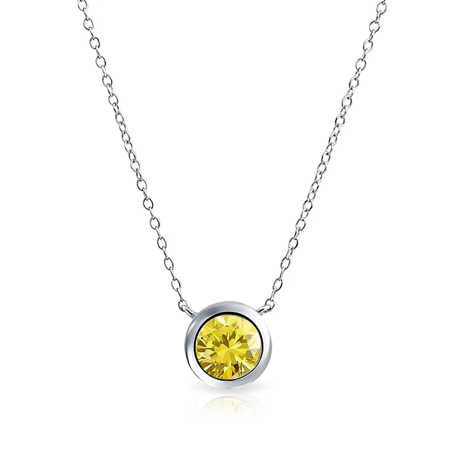 Classic Cubic Zirconia 2CT Round CZ Bezel Set Pendant Necklace Sterling Silver