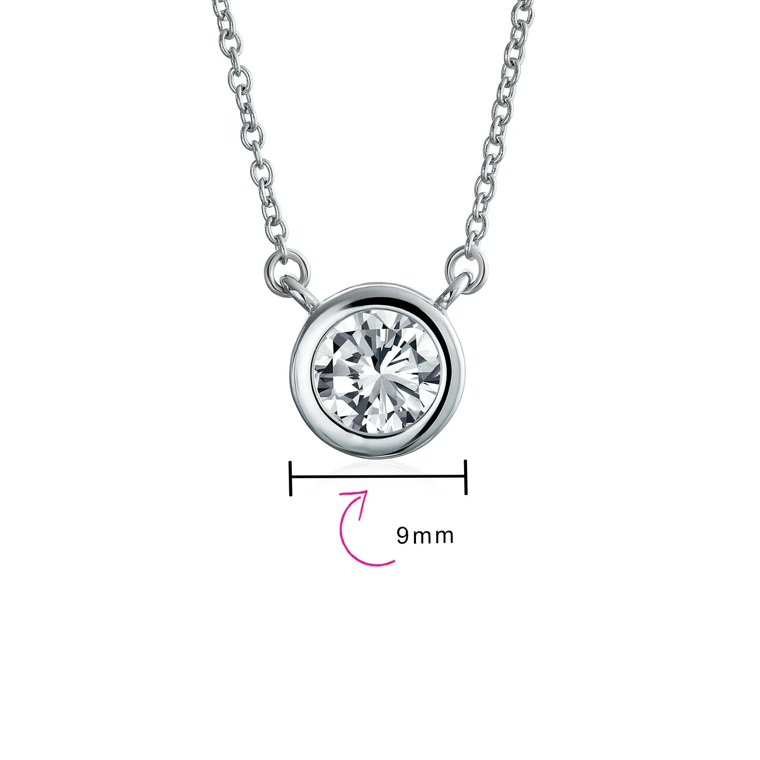 Classic Cubic Zirconia 2CT Round CZ Bezel Set Pendant Necklace Sterling Silver