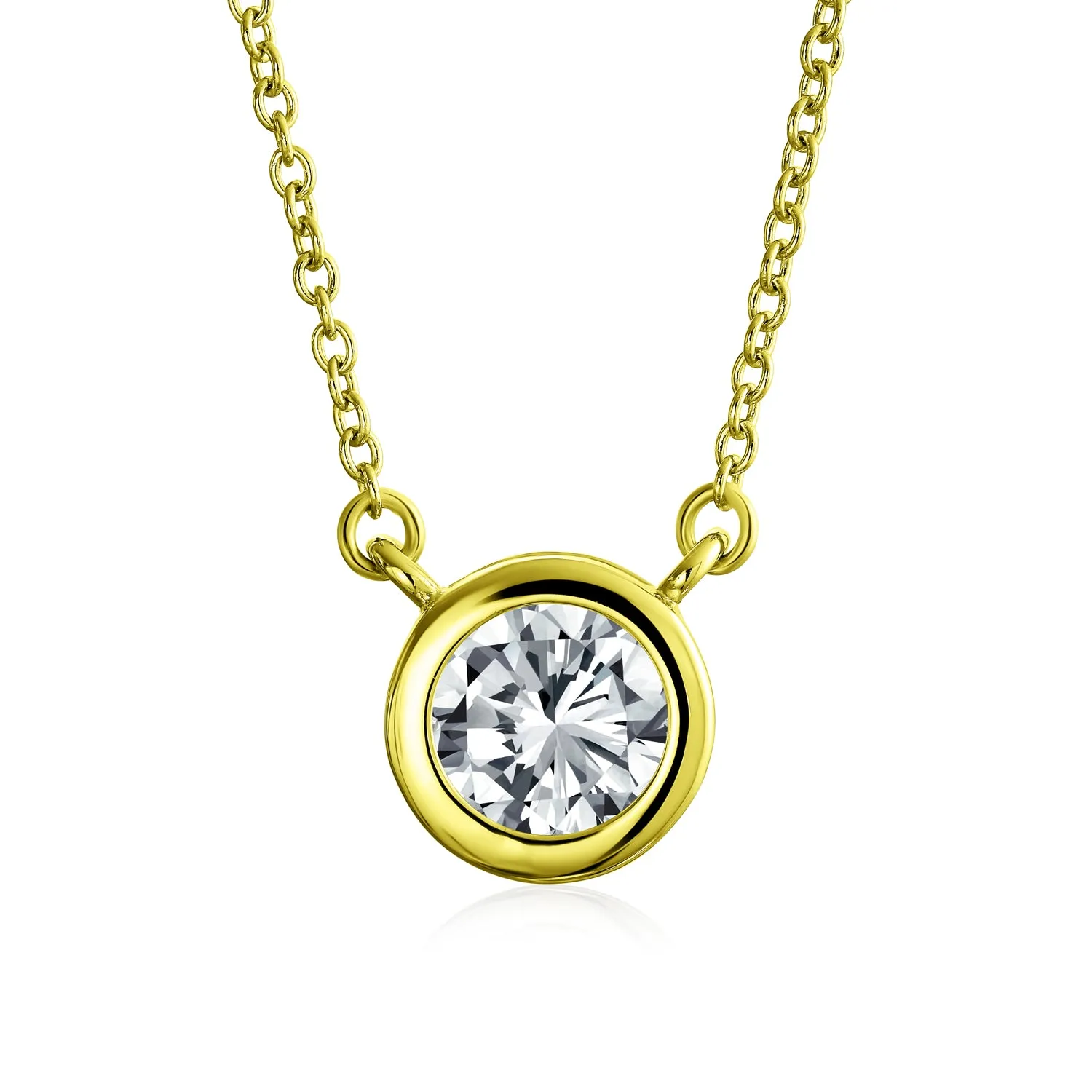 Classic Cubic Zirconia 2CT Round CZ Bezel Set Pendant Necklace Sterling Silver