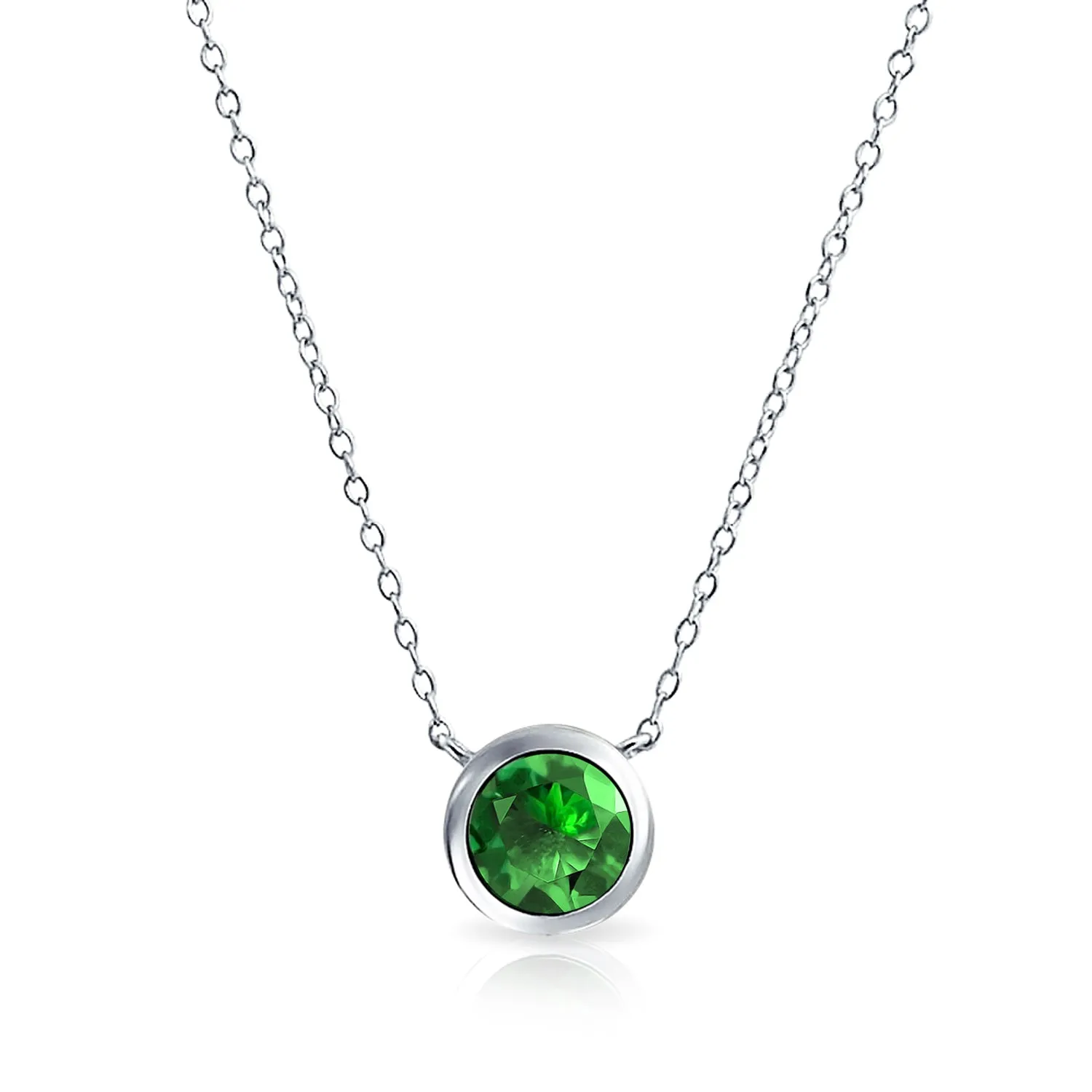 Classic Cubic Zirconia 2CT Round CZ Bezel Set Pendant Necklace Sterling Silver