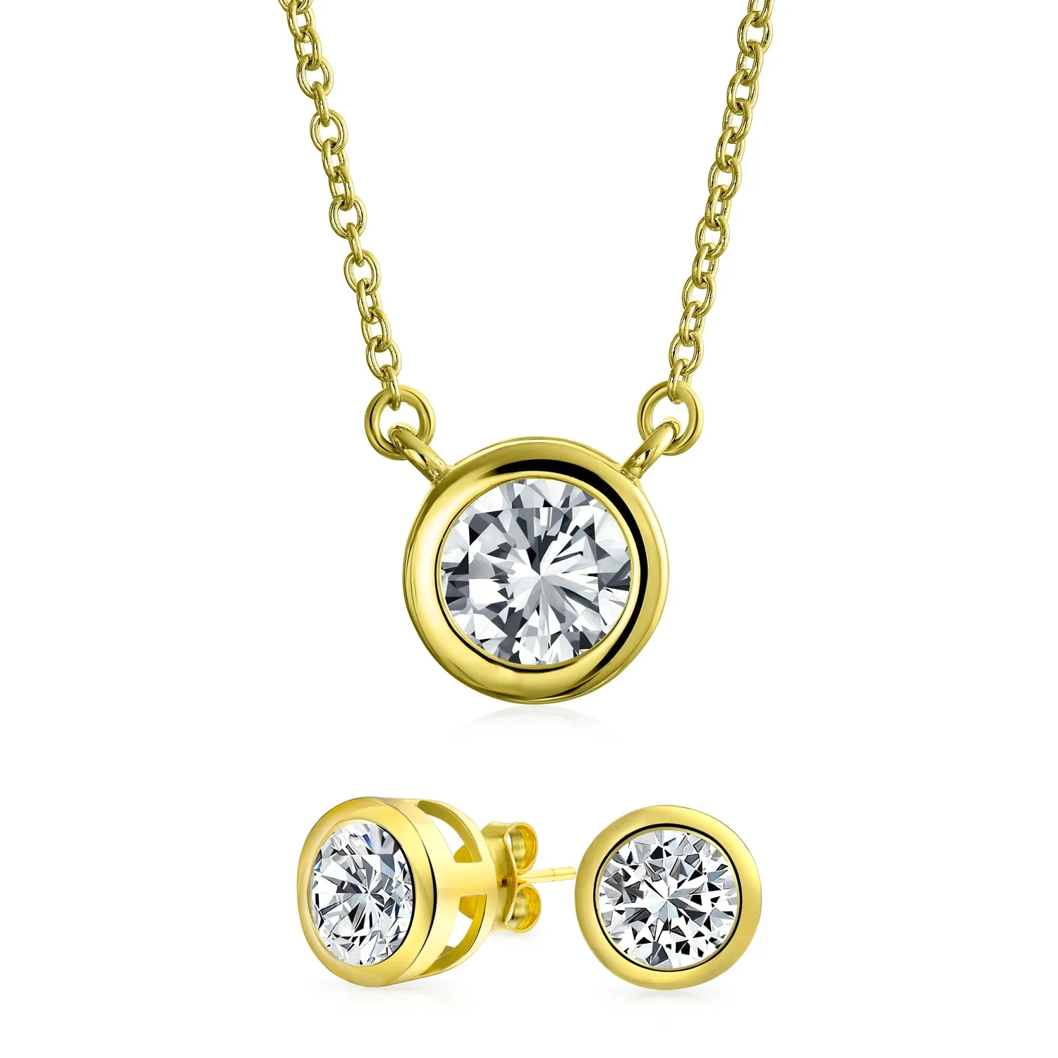 Classic Cubic Zirconia 2CT Round CZ Bezel Set Pendant Necklace Sterling Silver