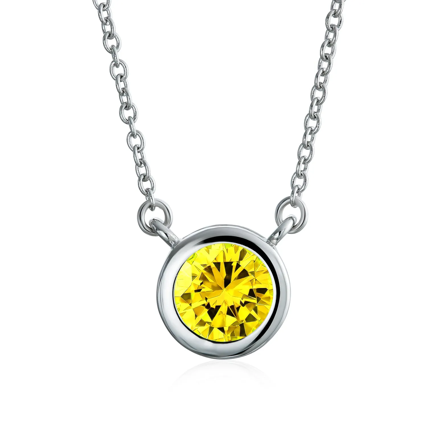 Classic Cubic Zirconia 2CT Round CZ Bezel Set Pendant Necklace Sterling Silver