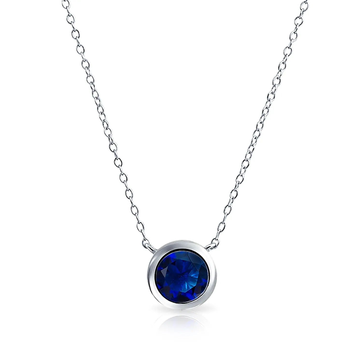 Classic Cubic Zirconia 2CT Round CZ Bezel Set Pendant Necklace Sterling Silver