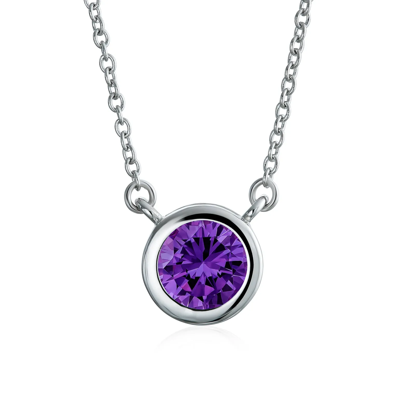 Classic Cubic Zirconia 2CT Round CZ Bezel Set Pendant Necklace Sterling Silver