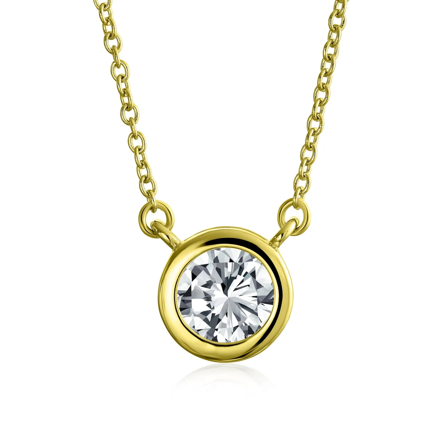 Classic Cubic Zirconia 2CT Round CZ Bezel Set Pendant Necklace Sterling Silver