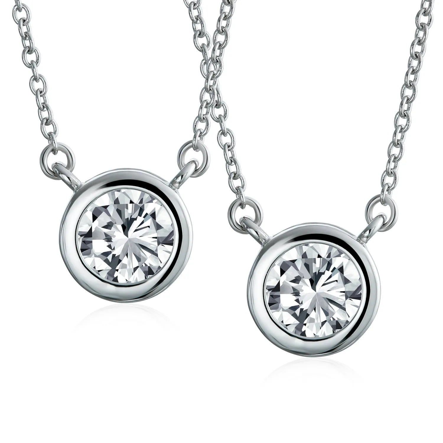 Classic Cubic Zirconia 2CT Round CZ Bezel Set Pendant Necklace Sterling Silver
