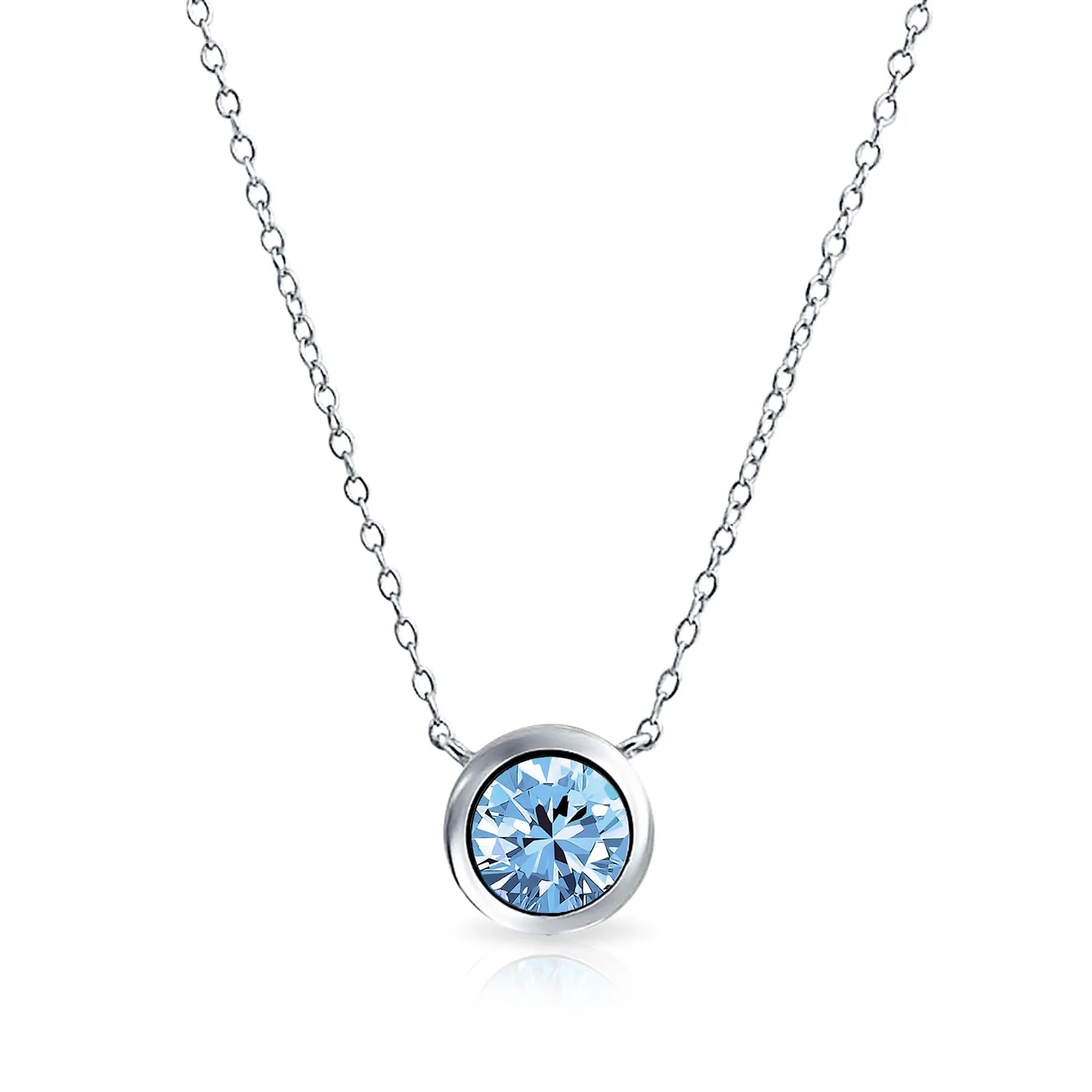 Classic Cubic Zirconia 2CT Round CZ Bezel Set Pendant Necklace Sterling Silver