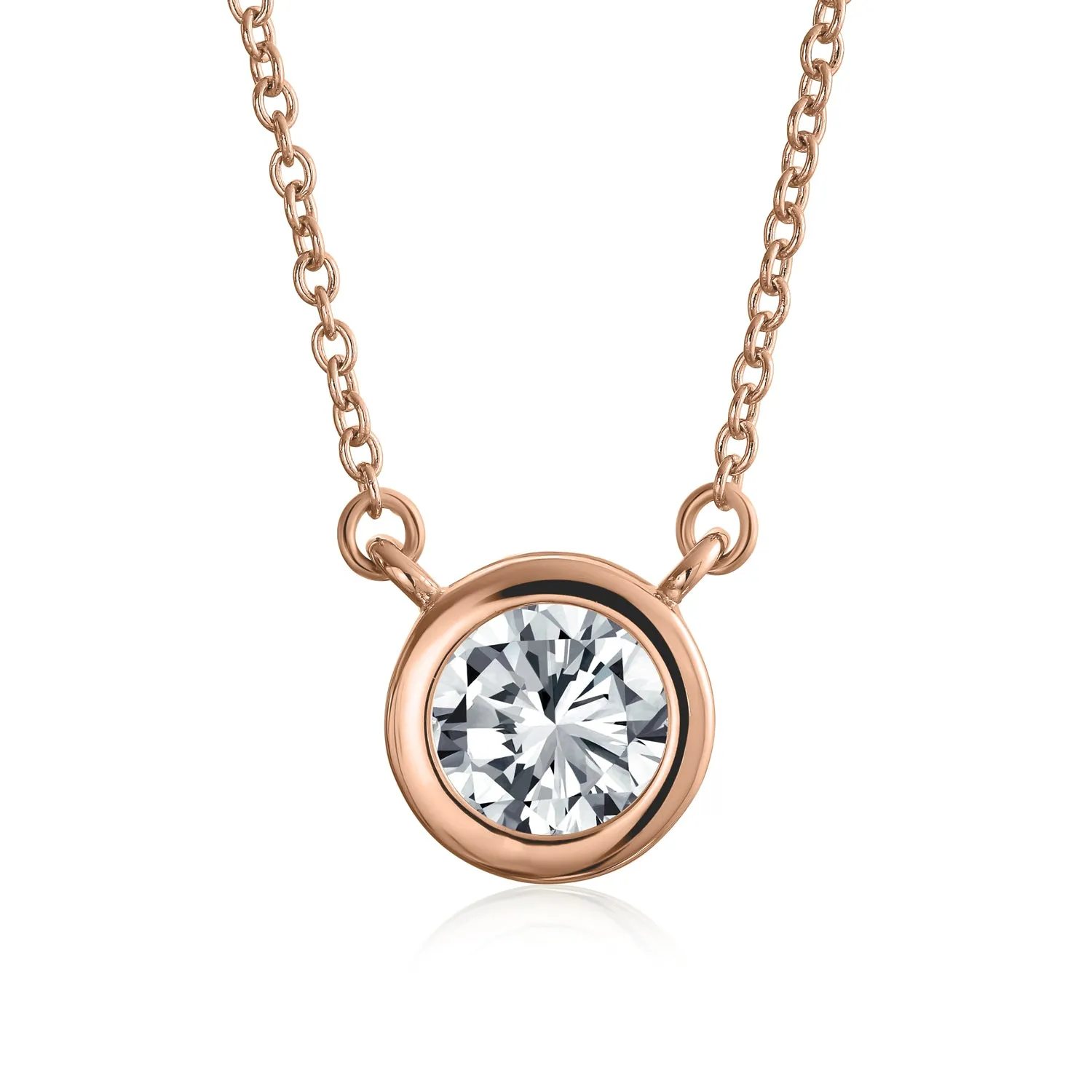 Classic Cubic Zirconia 2CT Round CZ Bezel Set Pendant Necklace Sterling Silver