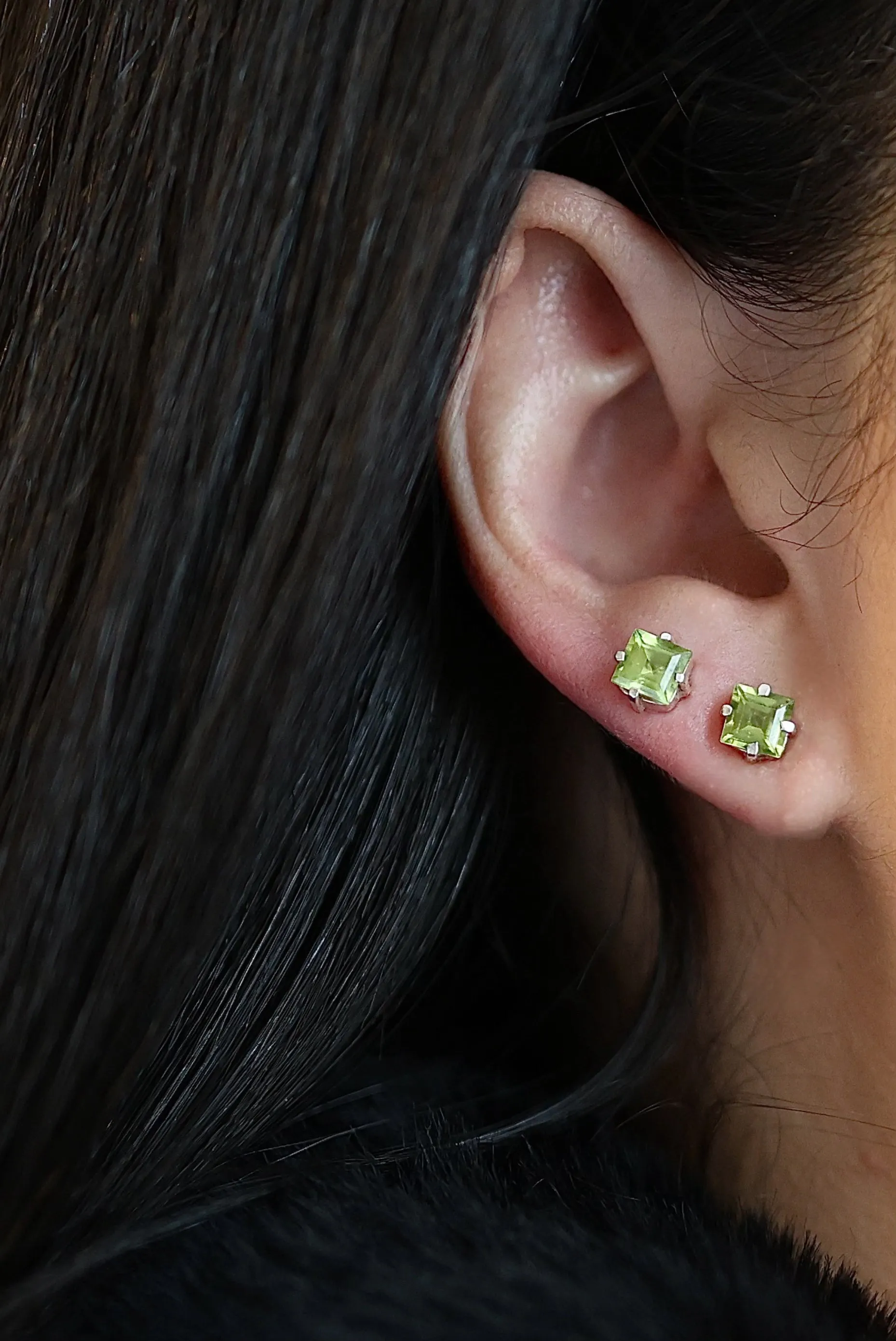 Classic Peridot Square Stud Earrings
