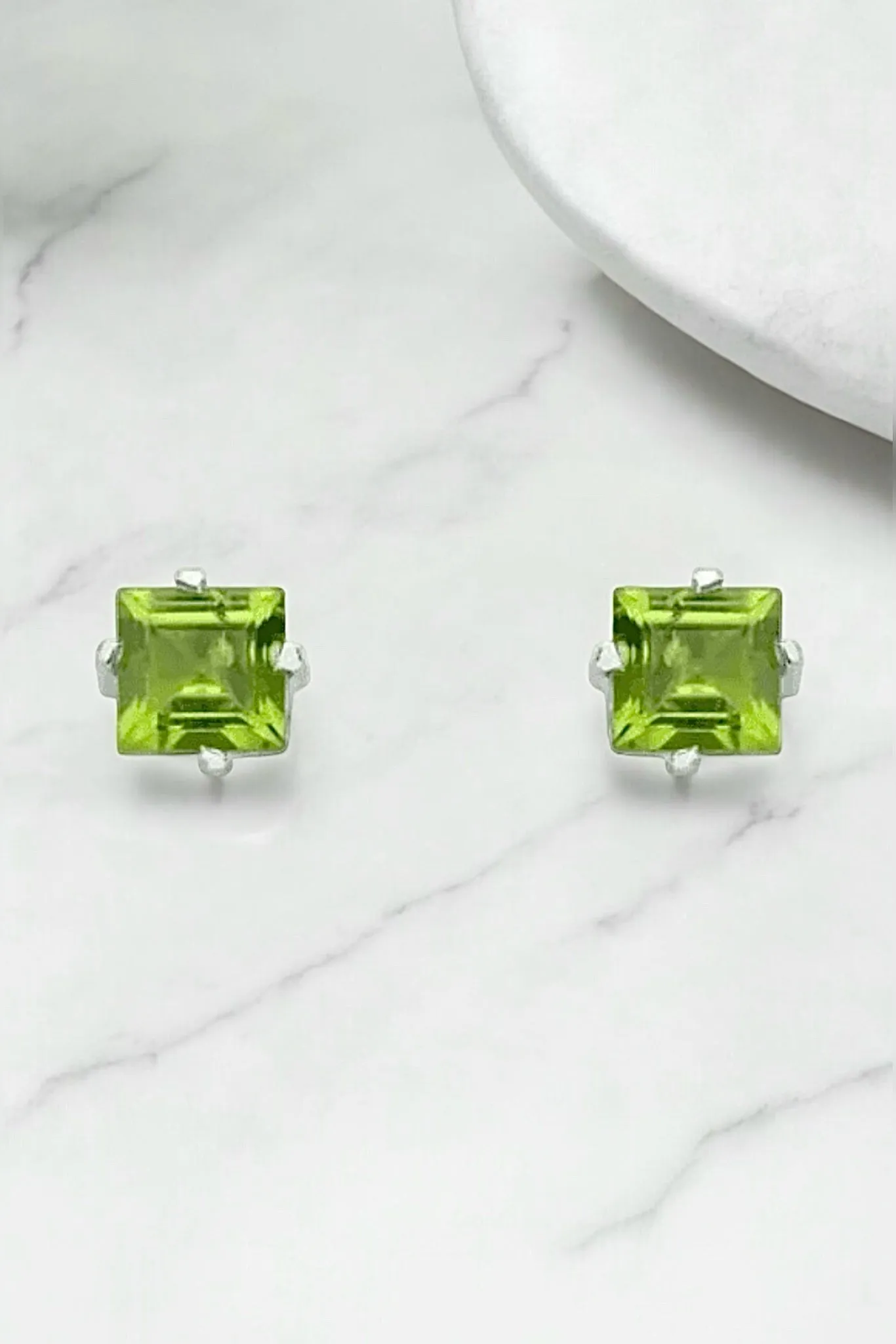 Classic Peridot Square Stud Earrings
