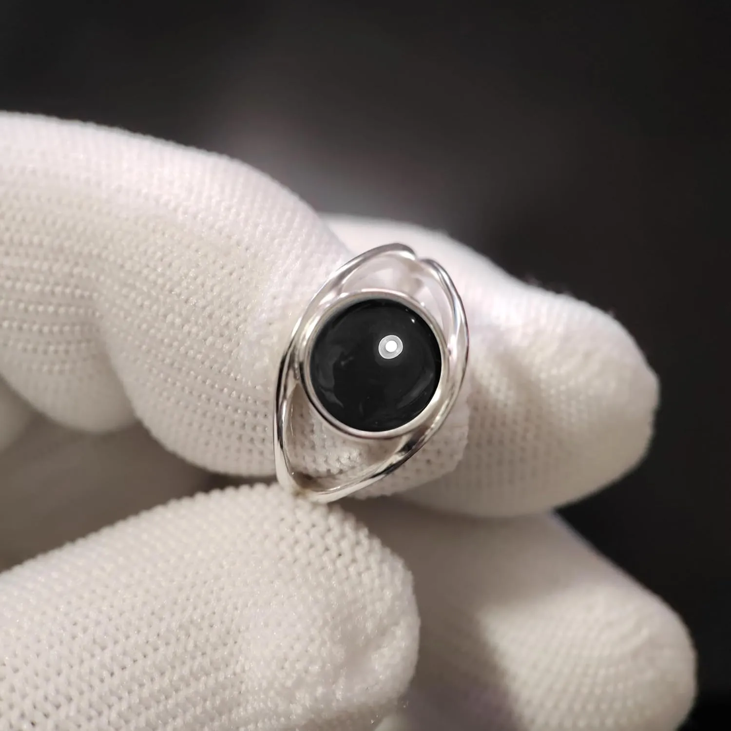 Classic Simple Plain Round Natural Black Agate Stone Ring,925 Sterling Silver Real Quartz Crystal Gemstone Statement Ring for Women Her (A13_Black Agate, 6)