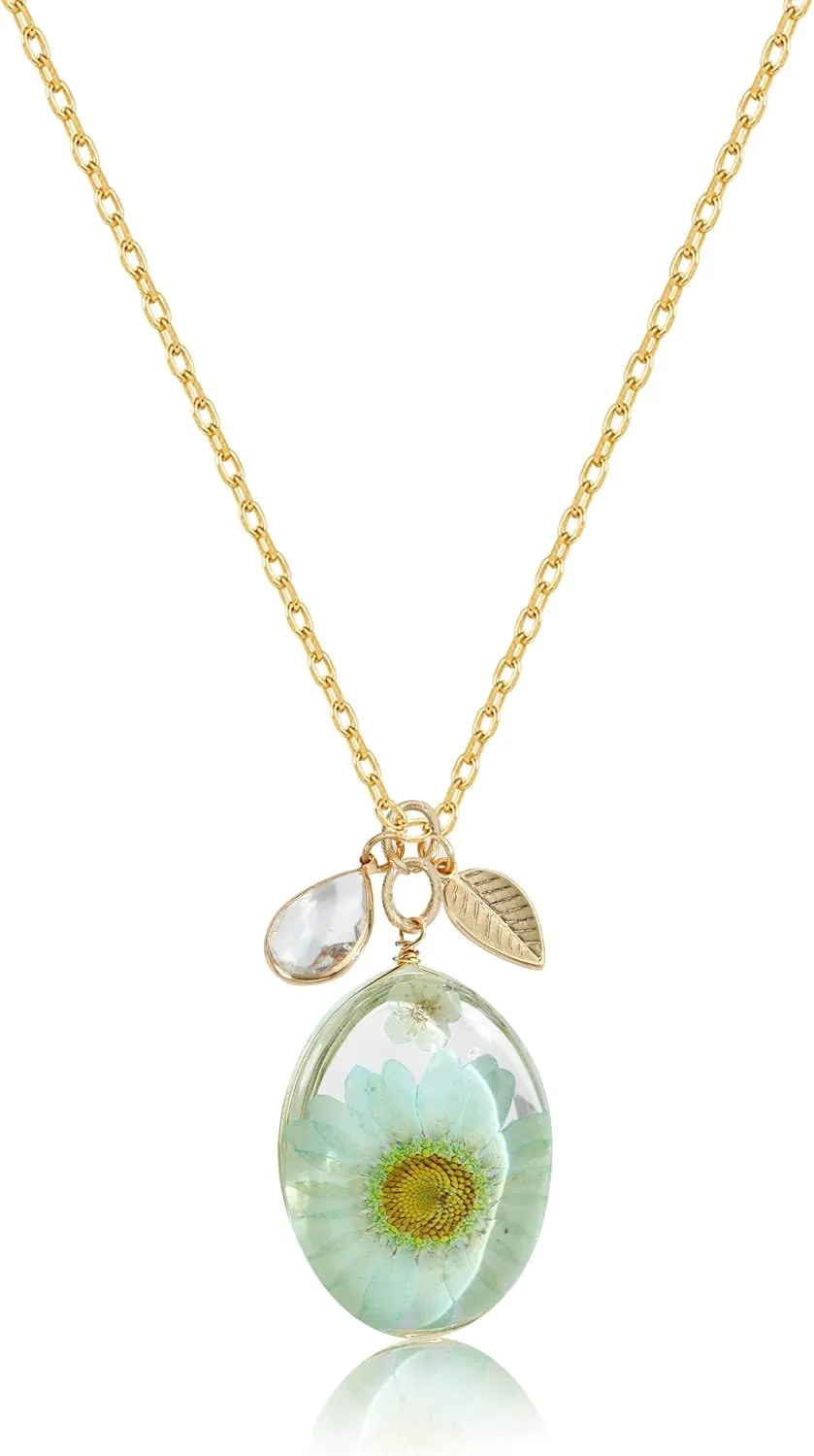 CLASSYZINT Handmade Heart Dry Pressed Flower Pendant Necklaces