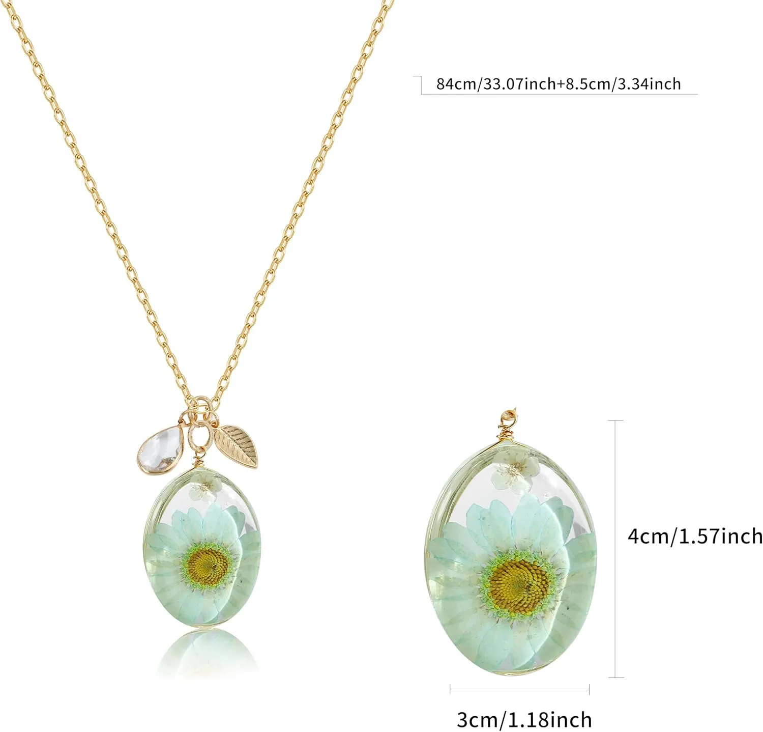 CLASSYZINT Handmade Heart Dry Pressed Flower Pendant Necklaces