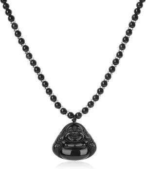 COAI Buddha Prayer Necklace, Tiger Eye/Black Obsidian Beaded Necklace for Men Women