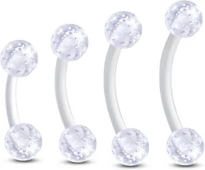 COCHARM 4PCS 16g Clear Bioflex Rook Piercing Jewelry 6mm 8mm 10mm Acrylic Eyebrow Piercing Jewelry Long Rook Earrings Anti Eyebrow Rings Hypoallergneic Eyebrow Retainer