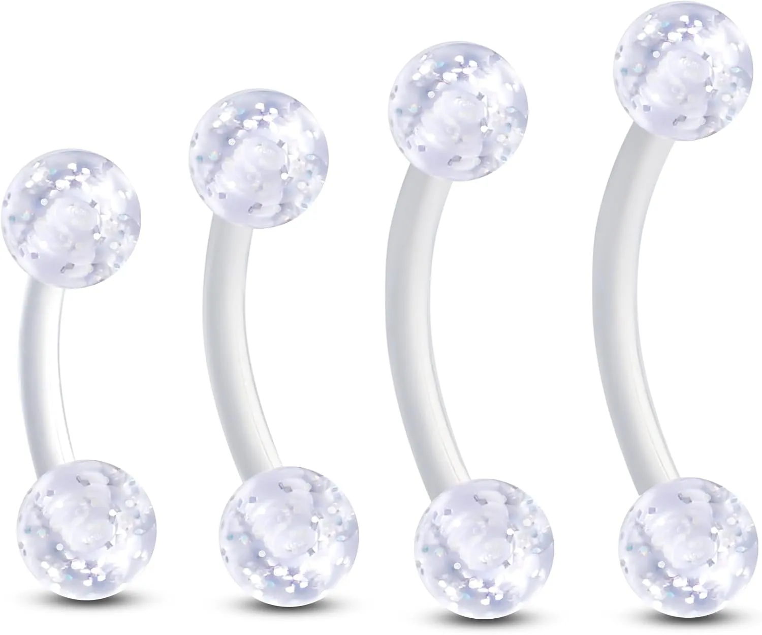 COCHARM 4PCS 16g Clear Bioflex Rook Piercing Jewelry 6mm 8mm 10mm Acrylic Eyebrow Piercing Jewelry Long Rook Earrings Anti Eyebrow Rings Hypoallergneic Eyebrow Retainer