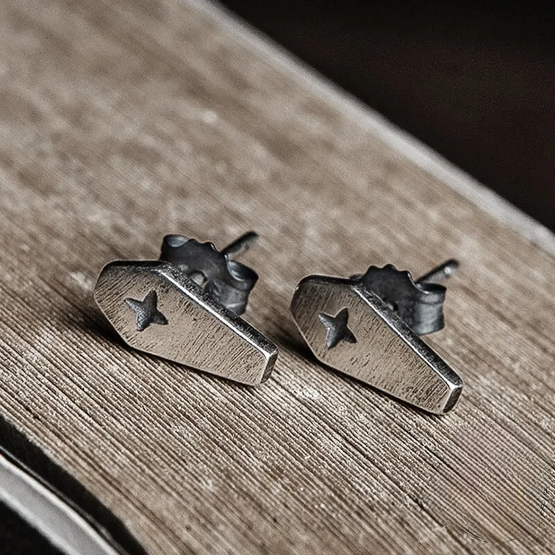 Coffin Shaped Gothic Style Statement Studs For Women - 925 Sterling Silver Studs