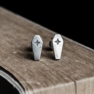 Coffin Shaped Gothic Style Statement Studs For Women - 925 Sterling Silver Studs
