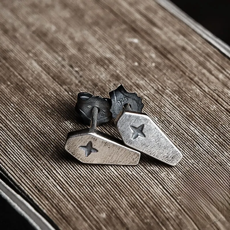 Coffin Shaped Gothic Style Statement Studs For Women - 925 Sterling Silver Studs