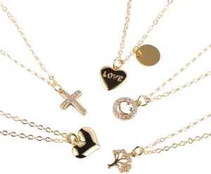 Collares Para 18K Real Gold Plated Heart Simle Face Tree Cross Pendant Necklace Women Short Choker Collar Chain PTPNU1483