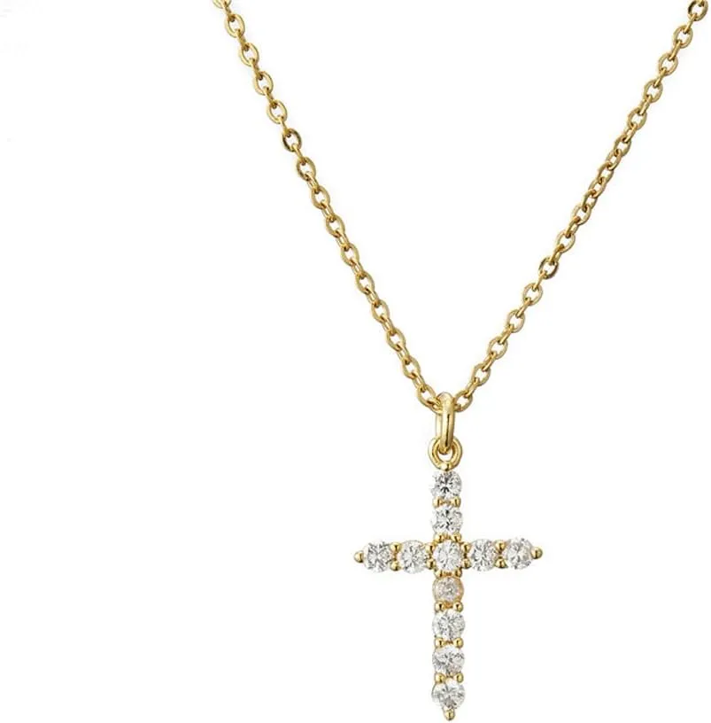 COLORFUL BLING Dainty Cubic Zircon Cross Necklace Choker Faith Crucifix Sideways Pendant Necklace for Women Gold Silver Cross Jewelry